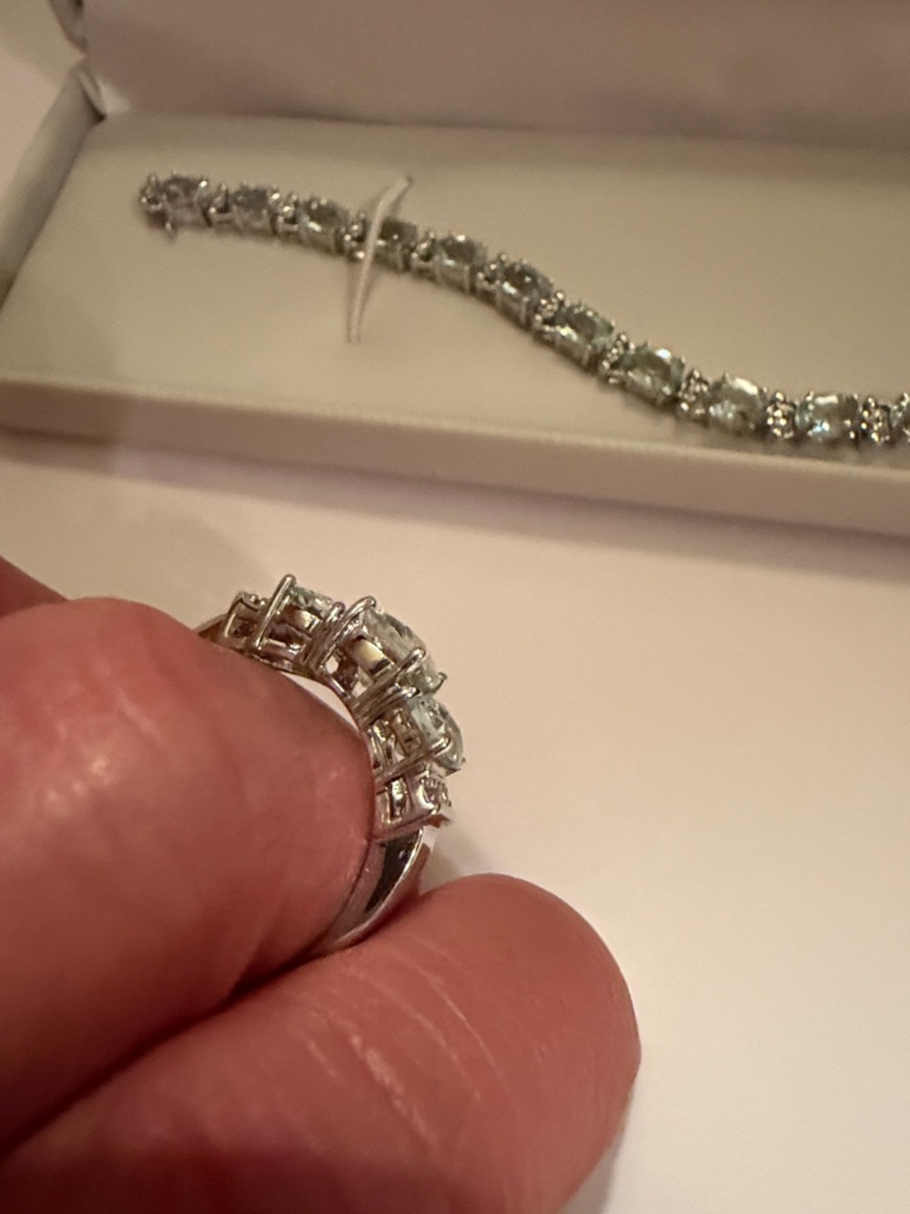 NWOT Aquamarine Jewelry Set- 10k White Gold/ bracelet and ring - Picture 8 of 14